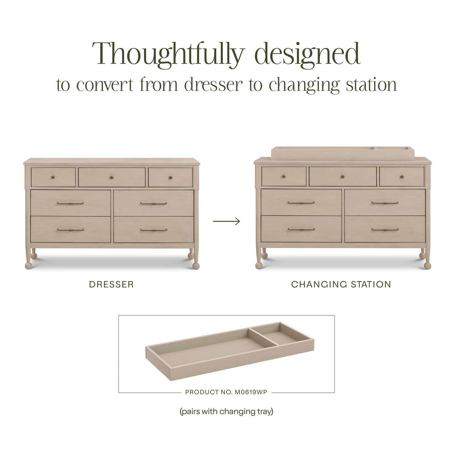 M31416WP,Alouette 7-Drawer Assembled Dresser in Washed Pine