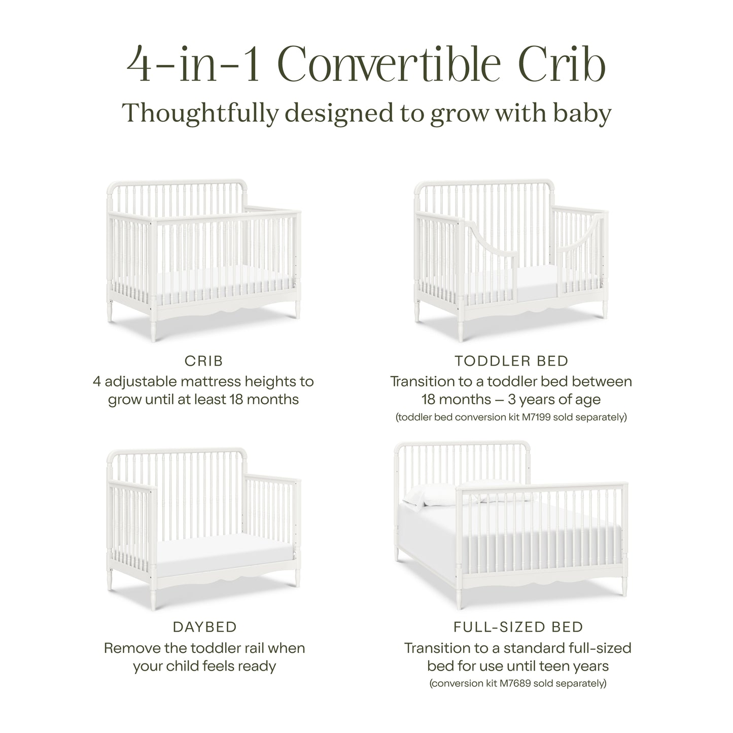 M7141RW,Liberty 4-in-1 Convertible Spindle Crib in Warm White