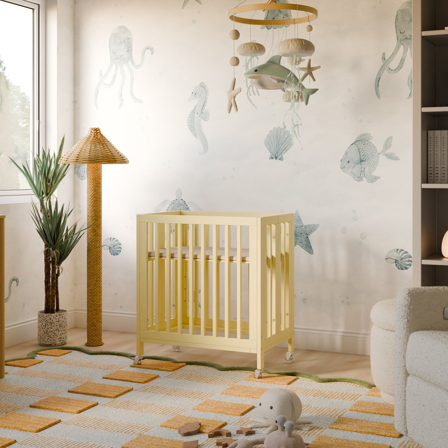 M30880PY,Rolli 9-in-1 Convertible All-Stages?? Crib w/ Bassinet & Toddler Bed Kits in Pale Yellow