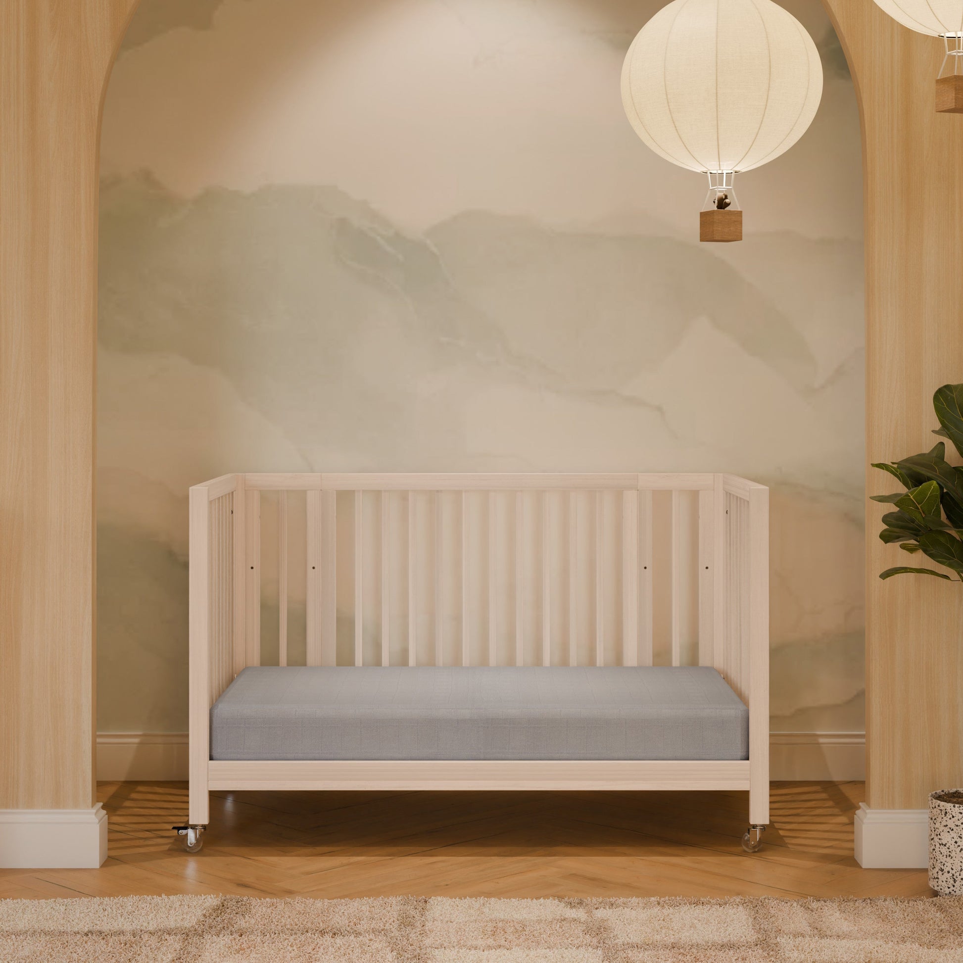 M30880NX,Rolli 9-in-1 Convertible All-Stages?? Crib w/ Bassinet & Toddler Bed Kits in Washed Natural