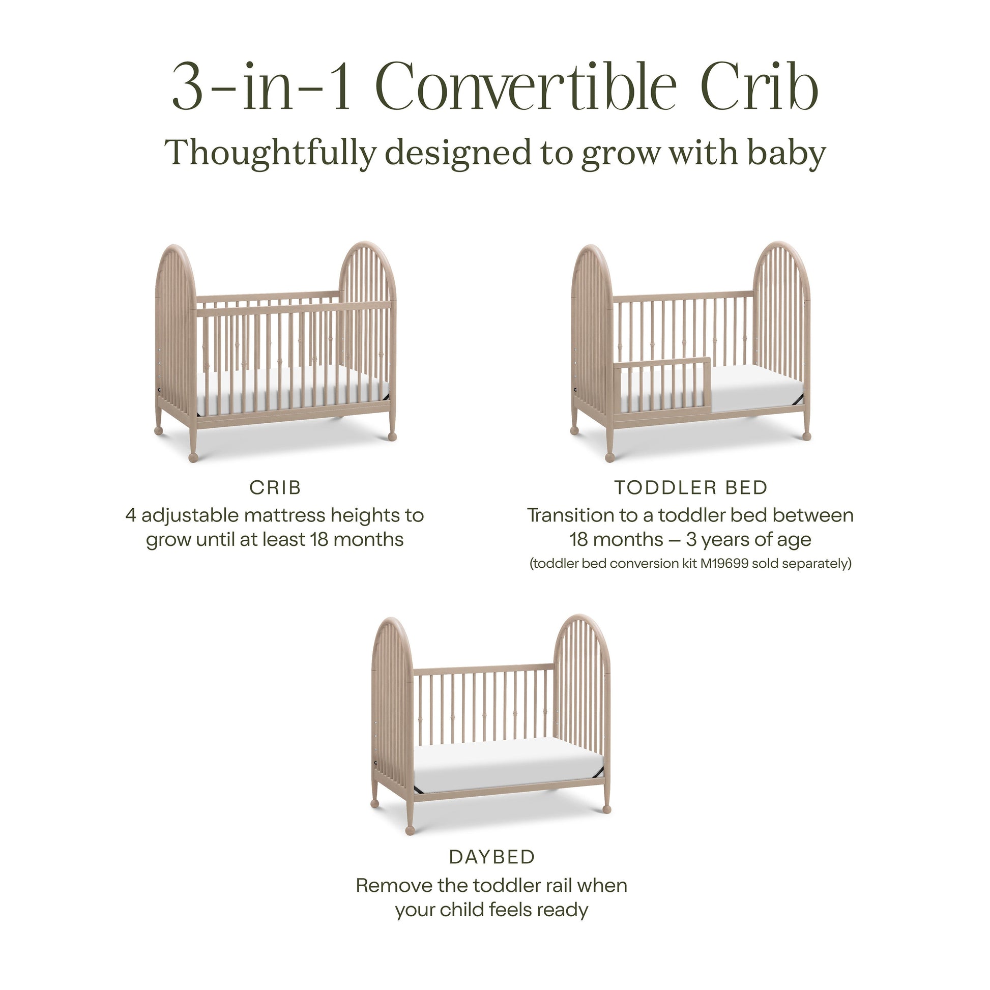 M31401WP,Alouette 3-in-1 Convertible Spindle Crib in Washed Pine