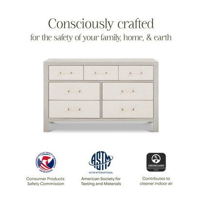 M24816WDFPEW,Eloise 7-Drawer Assembled Dresser in White Driftwood and Performance Pearl Eco-Weave