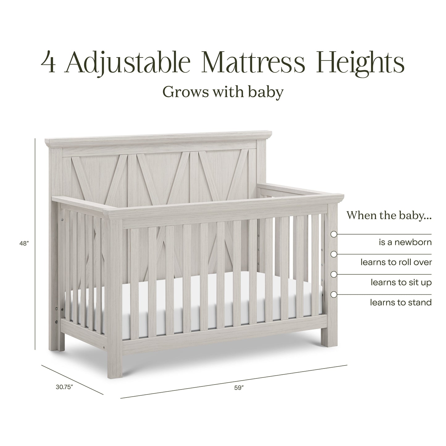 B14501WDF,Emory Farmhouse 4-in-1 Convertible Crib in White Driftwood