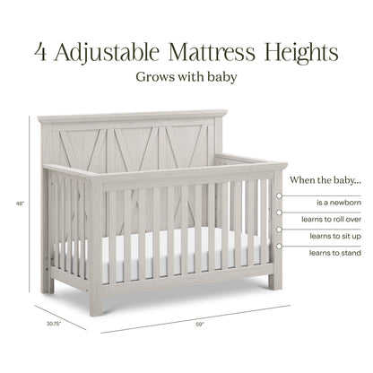 B14501WDF,Emory Farmhouse 4-in-1 Convertible Crib in White Driftwood