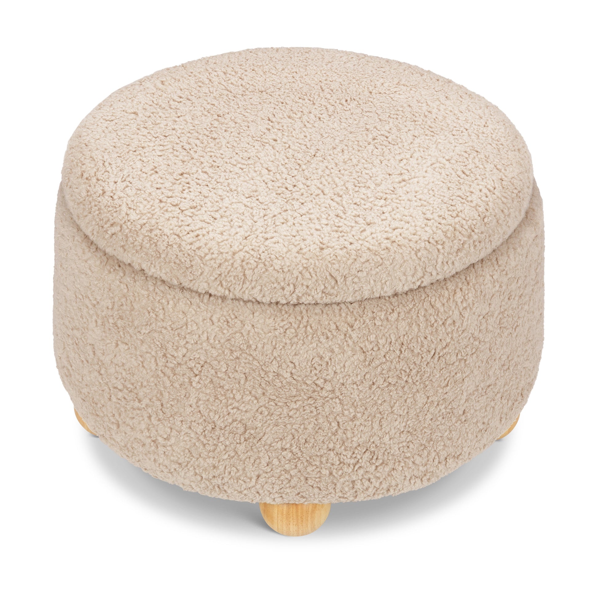 M30985CSGHF,Tuffet Storage Ottoman in Chai Shearling w/Honey Ball Feet