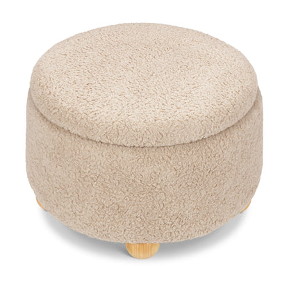 M30985CSGHF,Tuffet Storage Ottoman in Chai Shearling w/Honey Ball Feet
