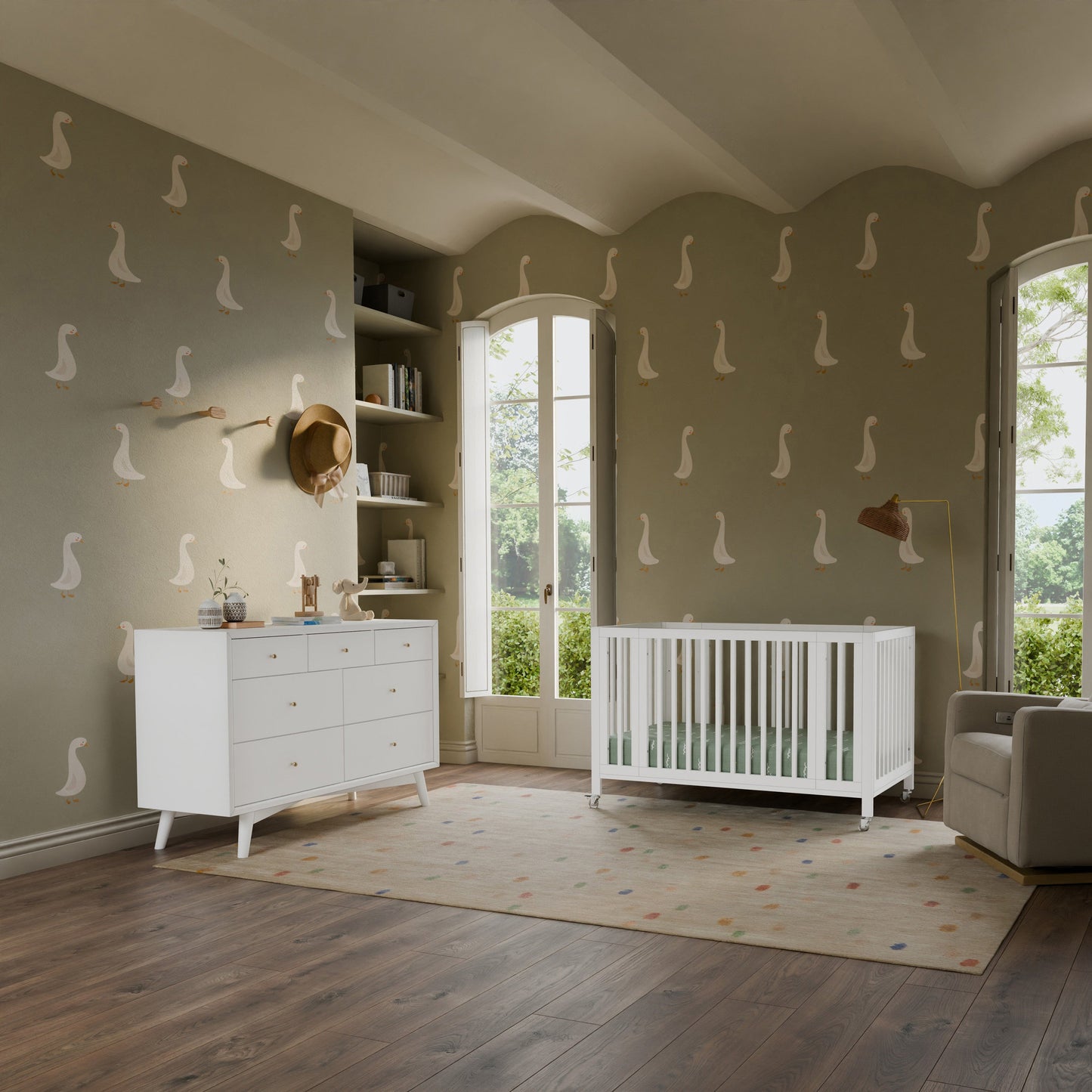 M30880W,Rolli 9-in-1 Convertible All-Stages?? Crib w/ Bassinet & Toddler Bed Kits in White