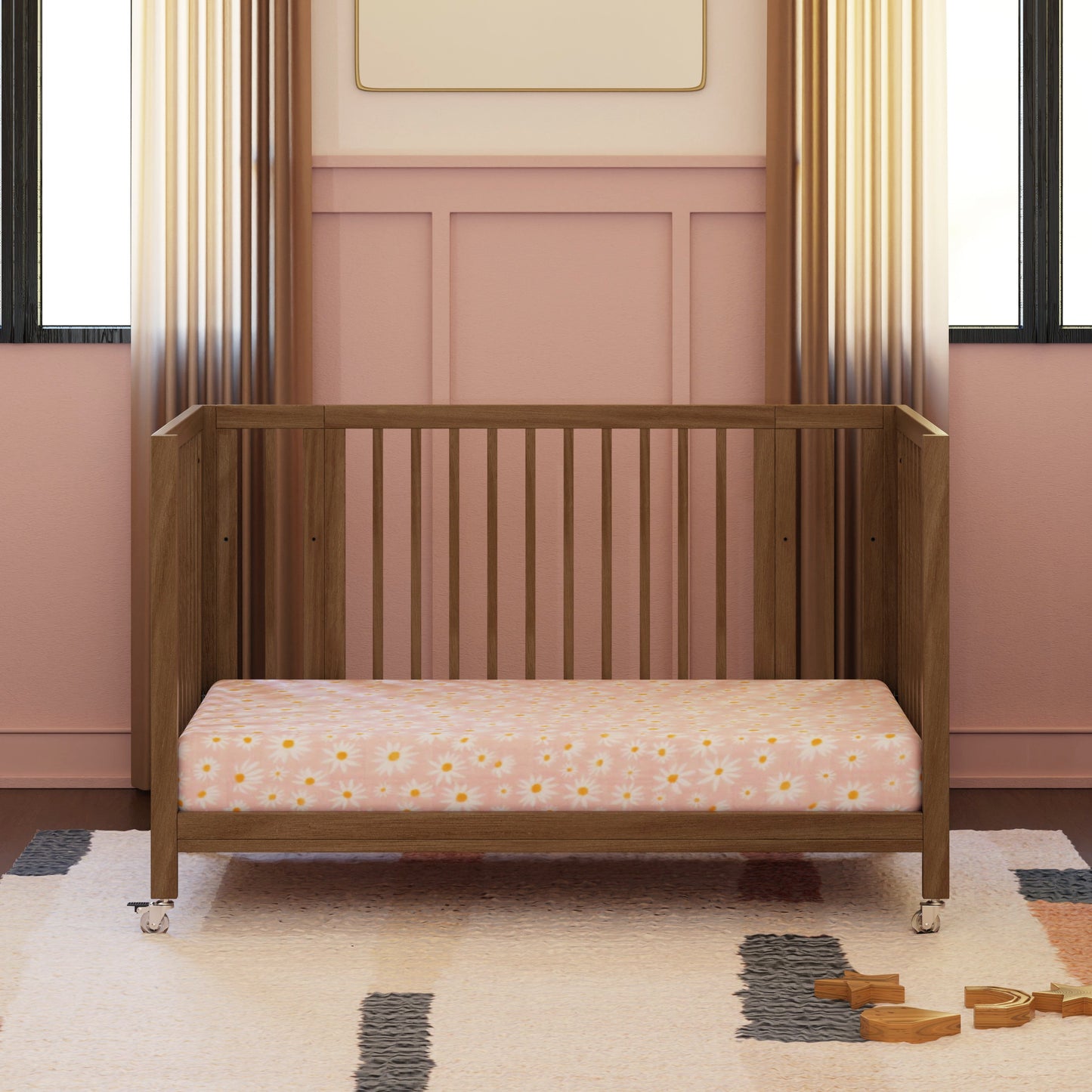 M30880NL,Rolli 9-in-1 Convertible All-Stages?? Crib w/ Bassinet & Toddler Bed Kits in Natural Walnut