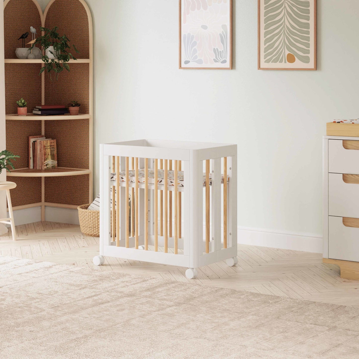 M23401WN,Yuzu 8-in-1 Convertible Crib w/All-Stages Conversion Kits in White/Natural