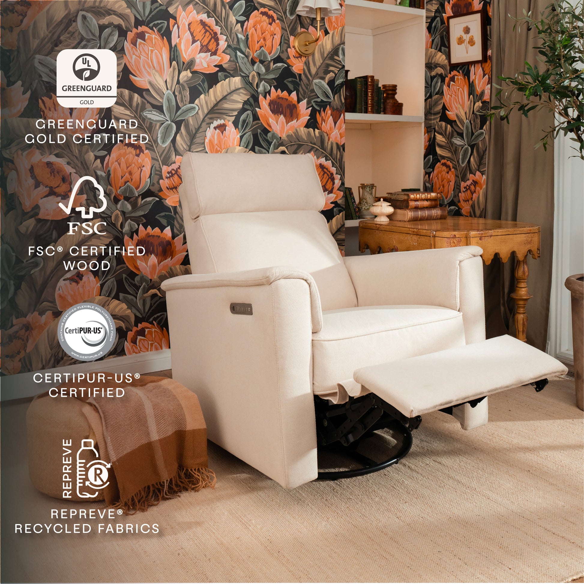 M17182PCMEW,Willa Pro Power Glider Recliner w/ Power Lumbar in Performance Cream Eco-Weave