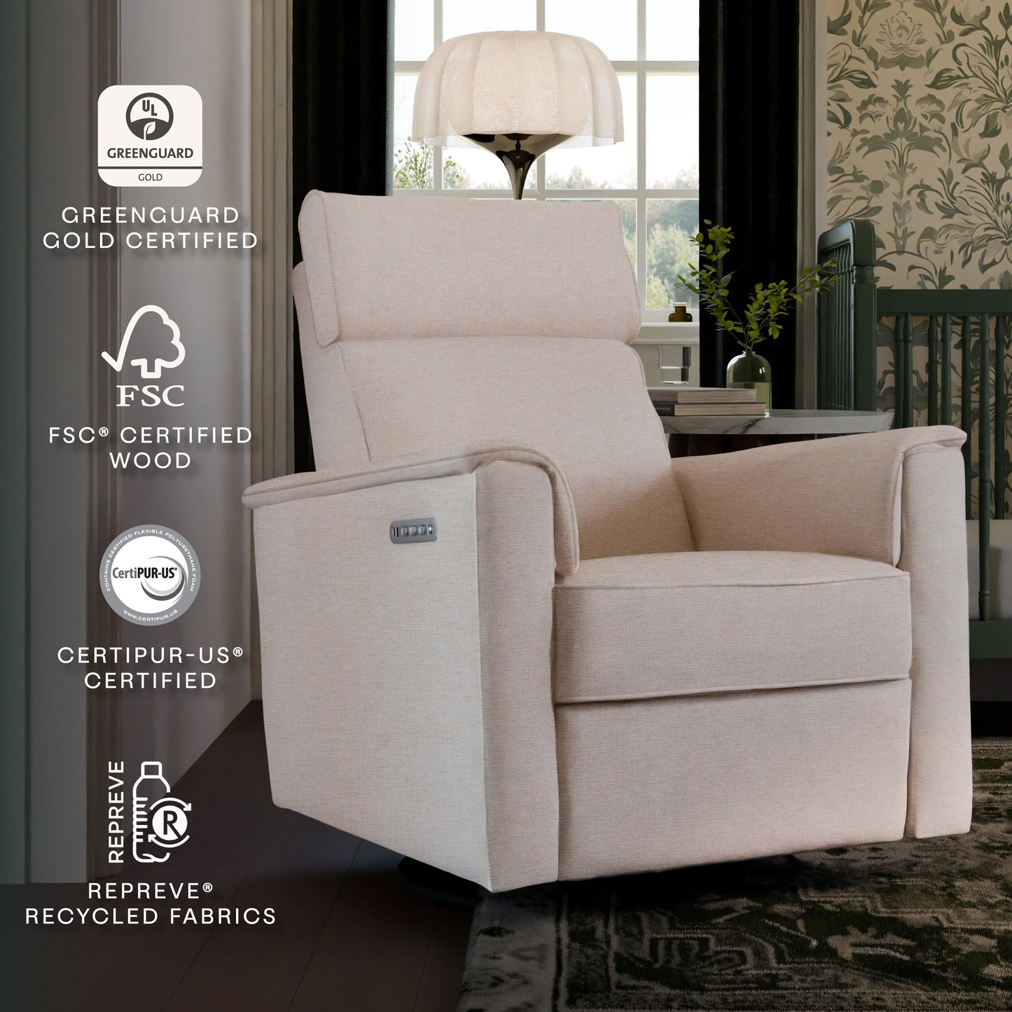 M17182PBEW,Willa Pro Power Glider Recliner w/ Power Lumbar in Performance Beach Eco-Weave