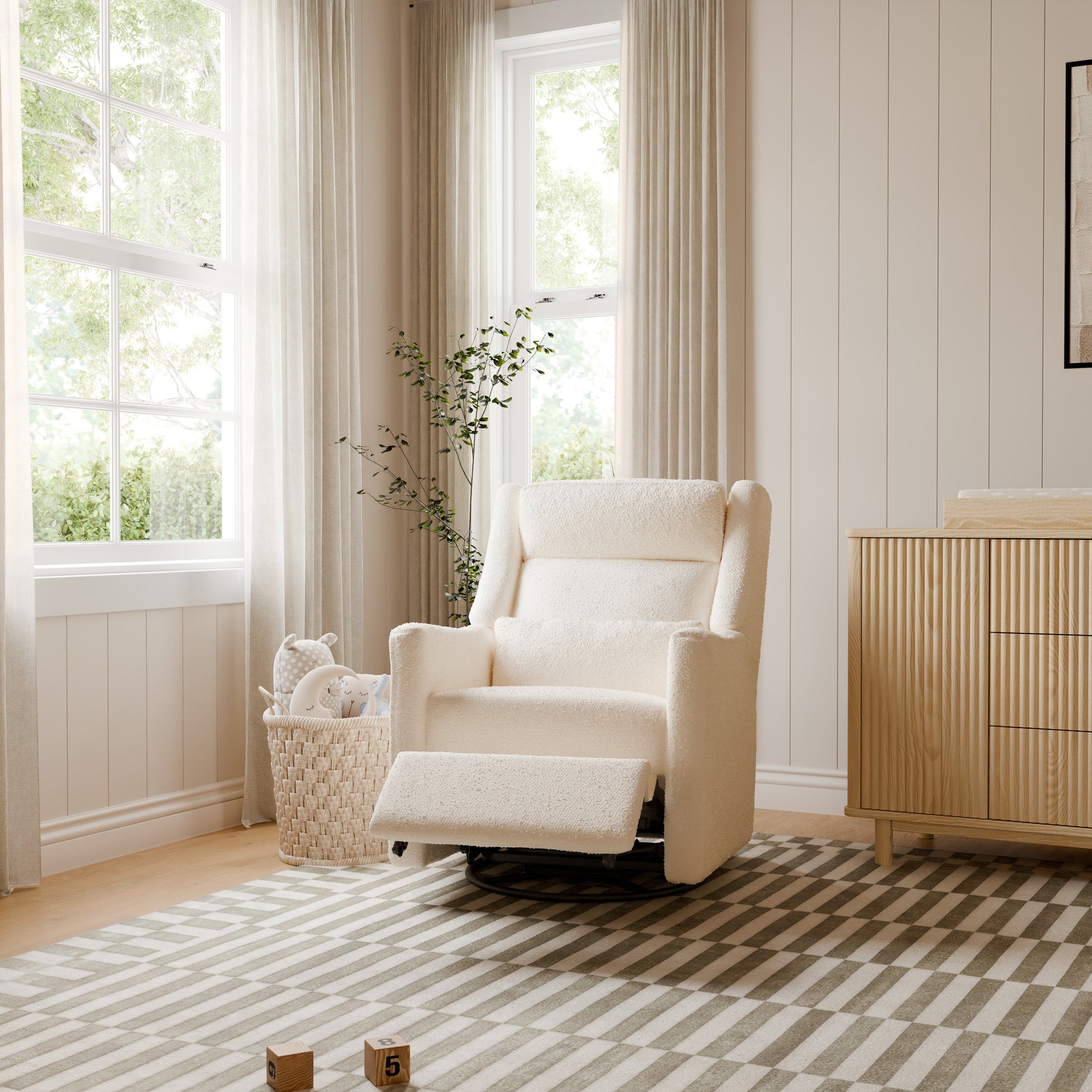 M11286PWB,Kiwi Plus Power Glider Recliner w/ Power Headrest in Performance Ivory Boucle
