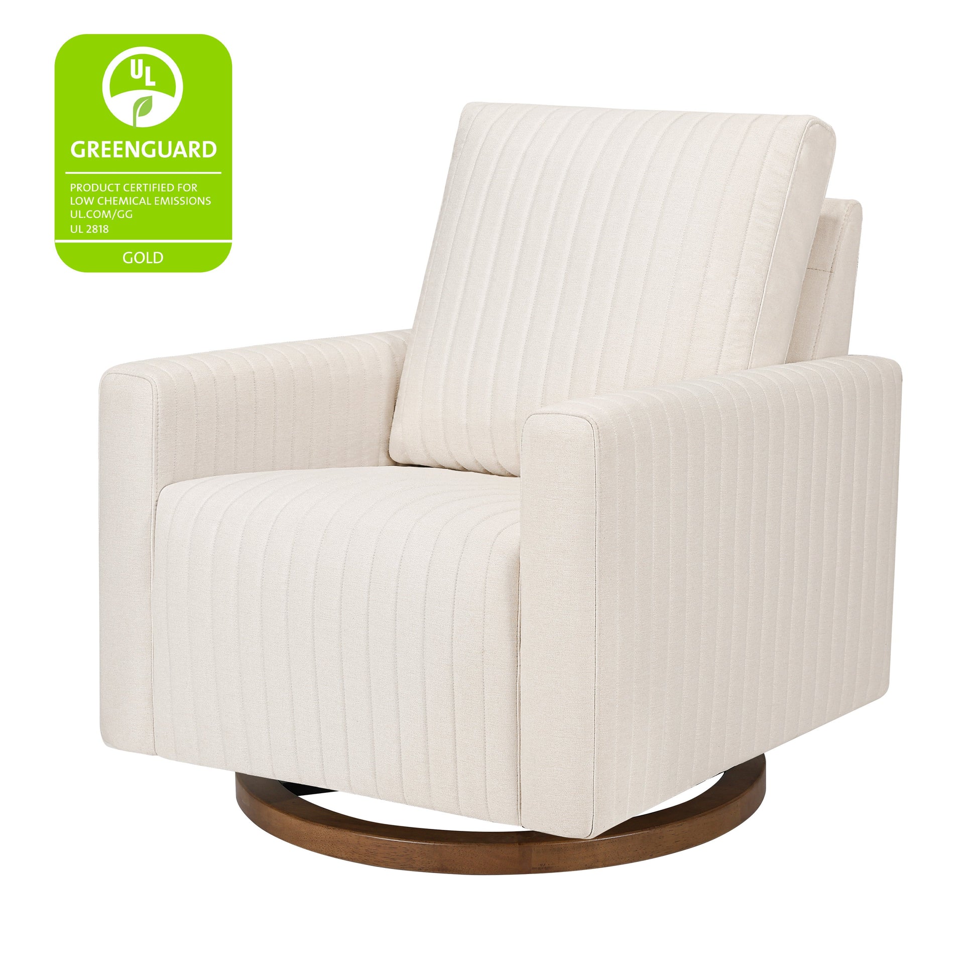 M26687PCMEWDB,Poe Channeled Swivel Glider in Performance Cream Eco-Weave w/ Dark Wood Base