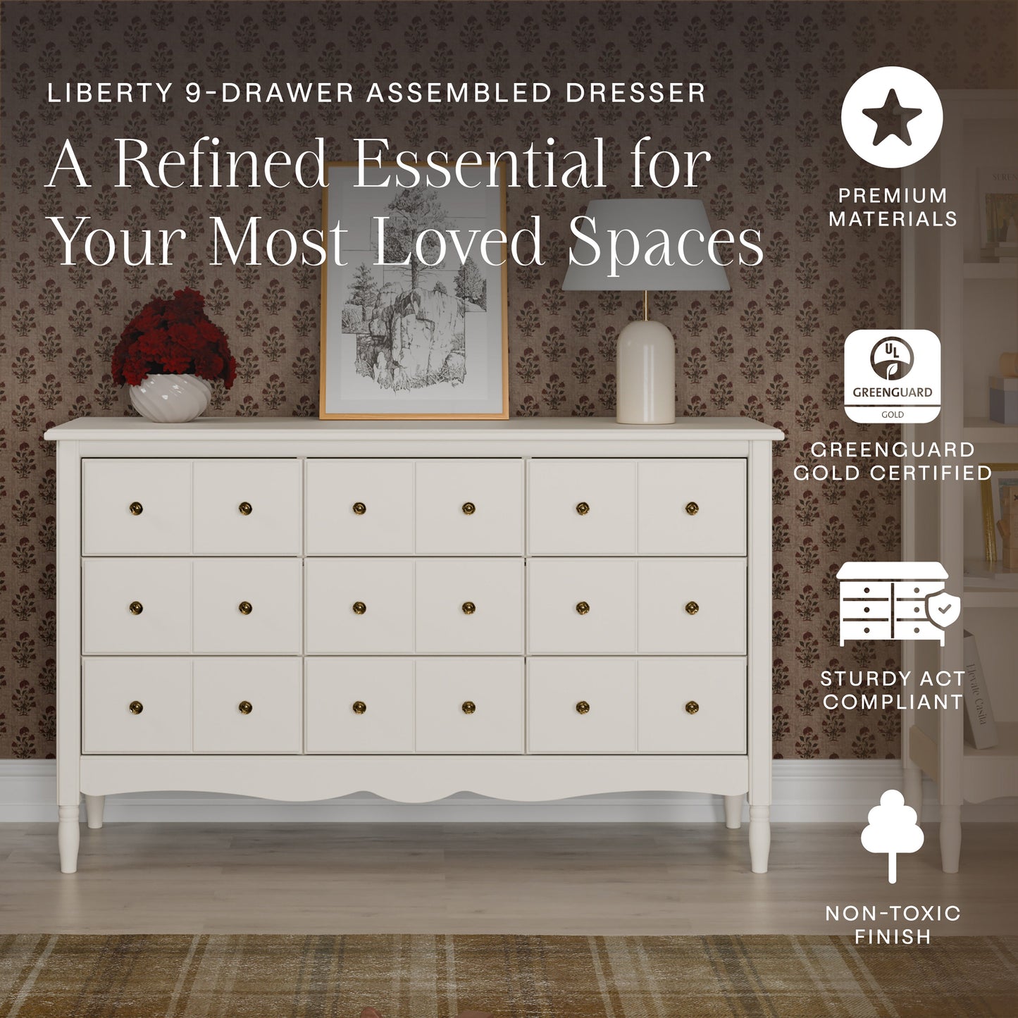 M7128RW,Liberty 9-Drawer Assembled Dresser in Warm White
