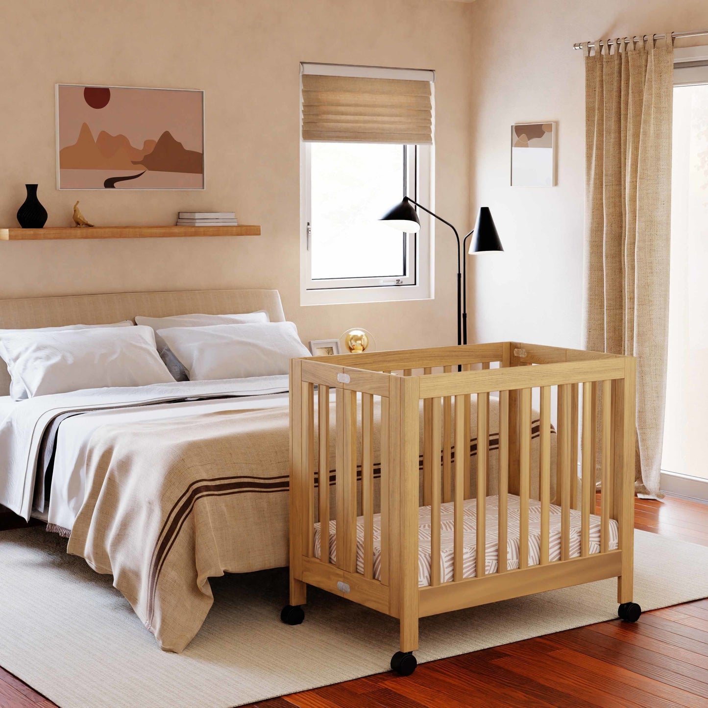 M6698HY,Origami Mini Crib in Honey