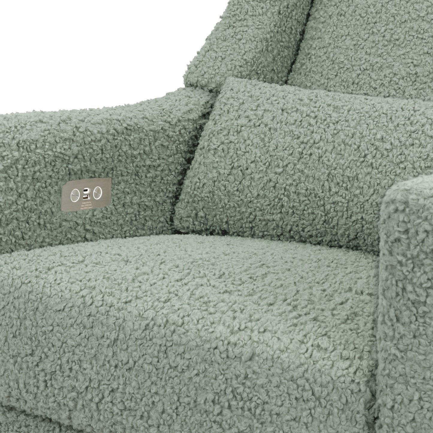 M11288STLB,Kiwi Glider Recliner w/ Electronic Control and USB in Sage Teddy Loop w/ Light Wood Base