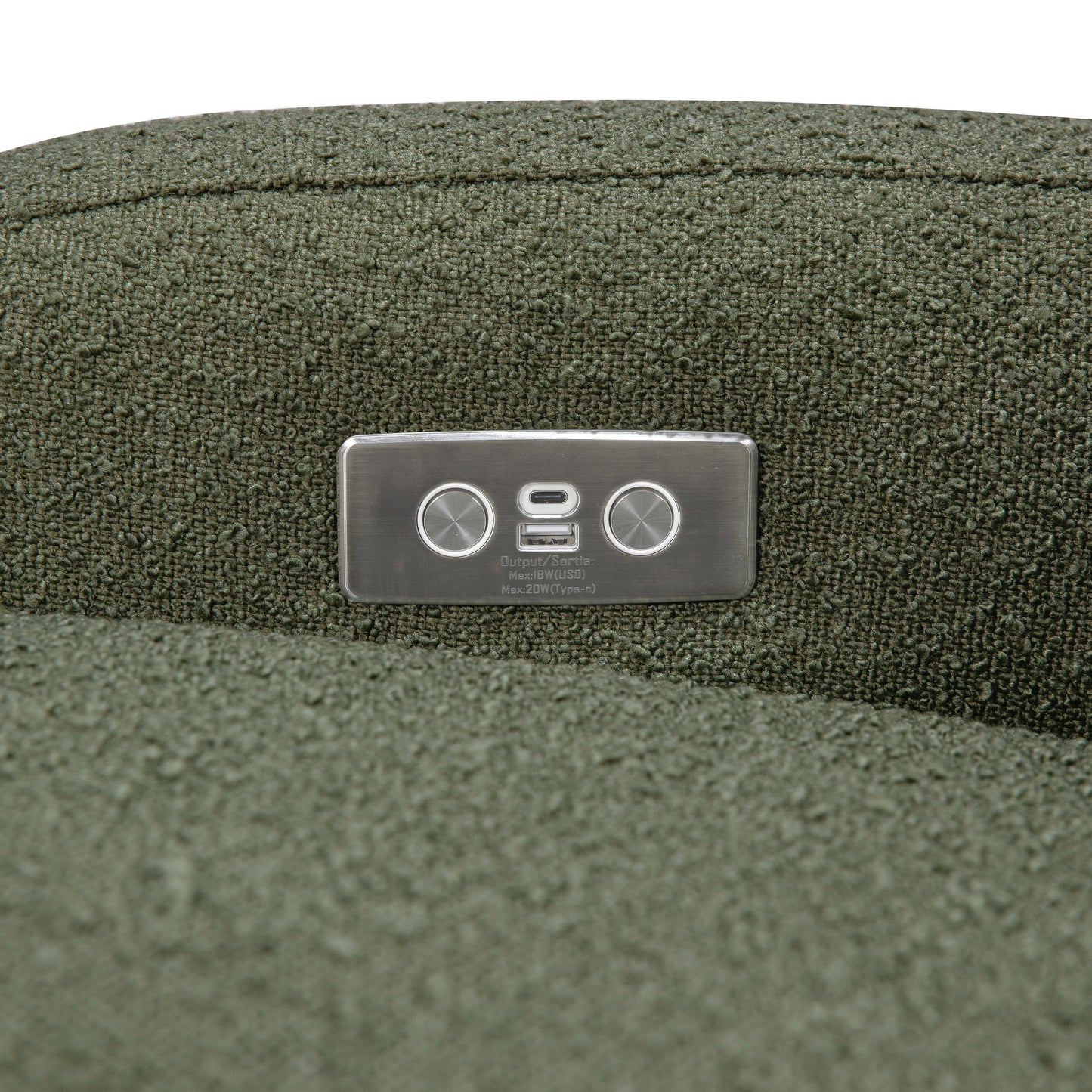 M23188OBLB,Nami Glider Recliner w/ Electronic Control and USB in Olive Boucle w/Light Wood Base