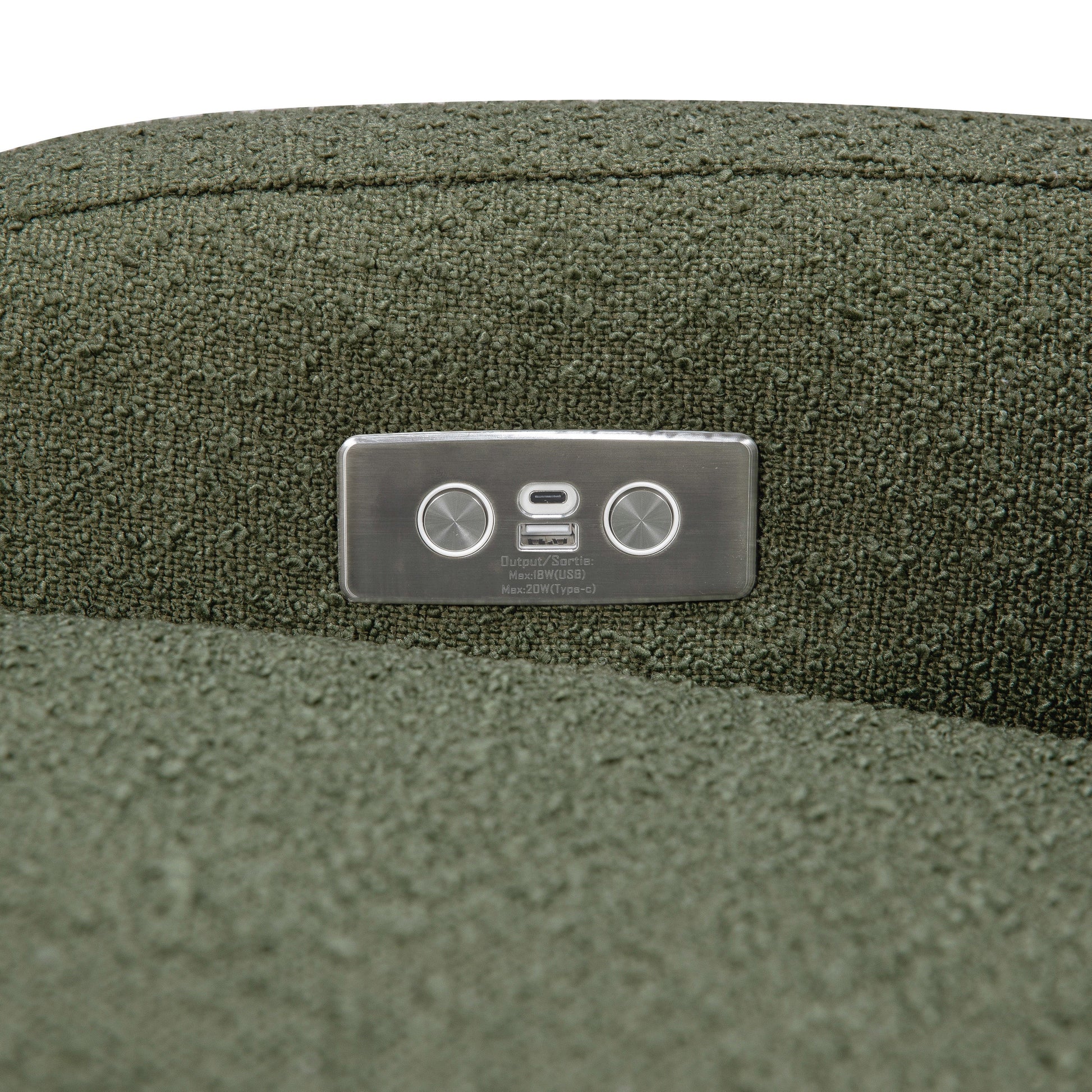 M23188OBLB,Nami Glider Recliner w/ Electronic Control and USB in Olive Boucle w/Light Wood Base