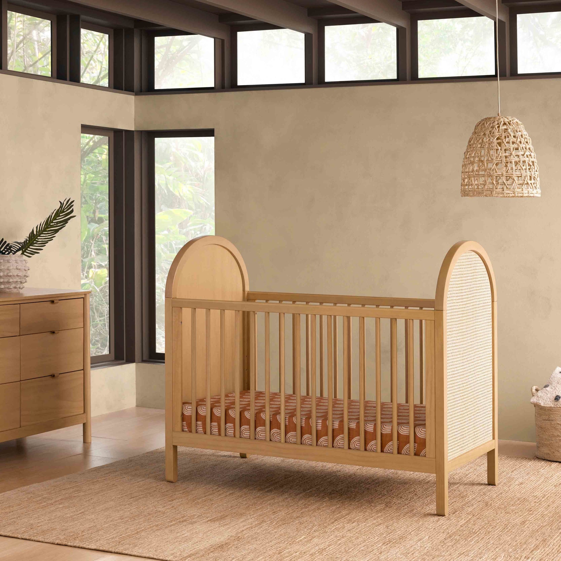 M25601HYNC,Bondi Cane 3-in-1 Convertible Crib w/Toddler Bed Kit in Honey with Natural Cane
