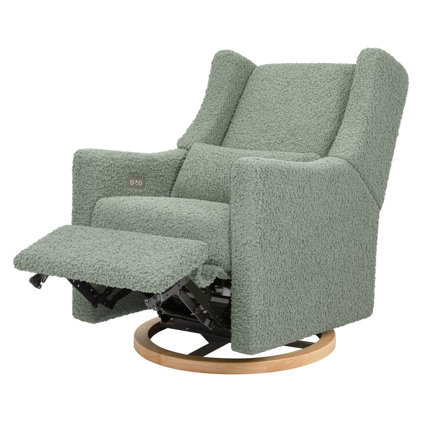 M11288STLB,Kiwi Glider Recliner w/ Electronic Control and USB in Sage Teddy Loop w/ Light Wood Base