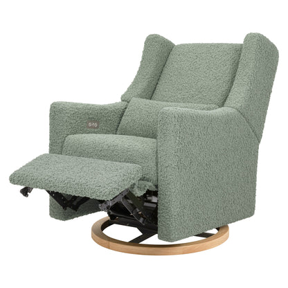 M11288STLB,Kiwi Glider Recliner w/ Electronic Control and USB in Sage Teddy Loop w/ Light Wood Base