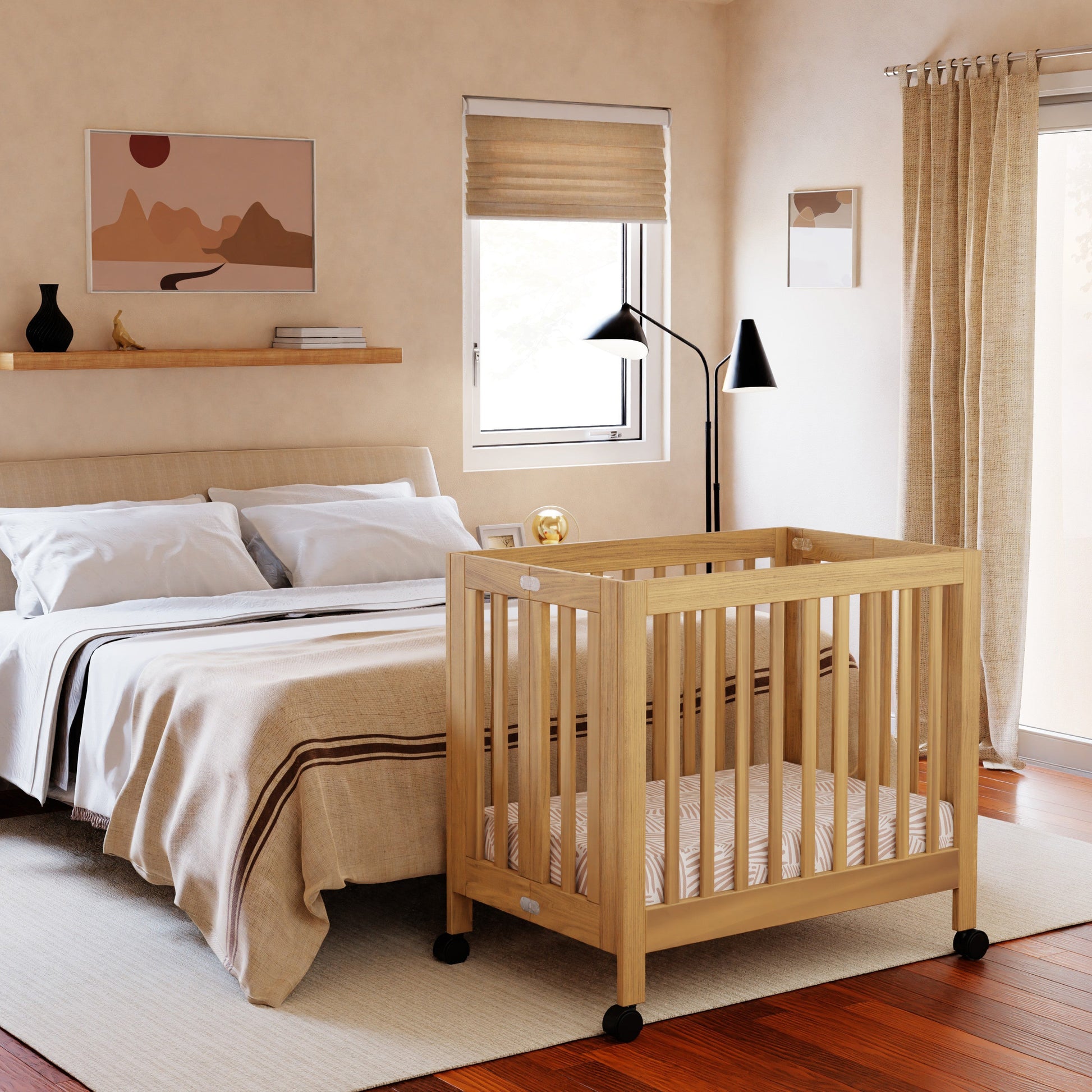 M6698HY,Origami Mini Crib in Honey