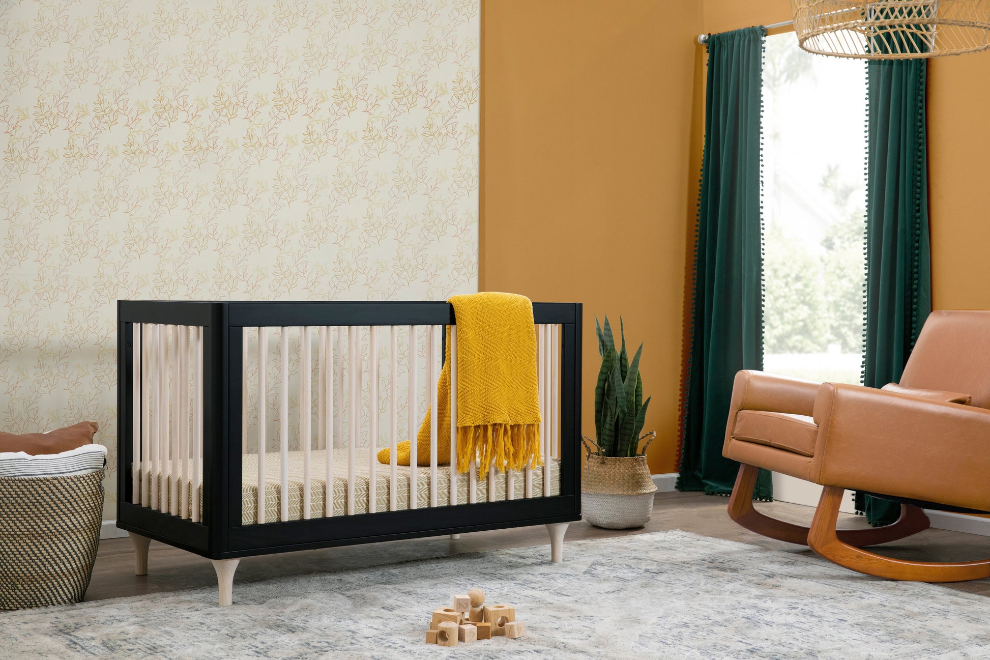 M9001BNX,Lolly 3-in-1 Convertible Crib w/Toddler Bed Conversion in Black/WashedNatural
