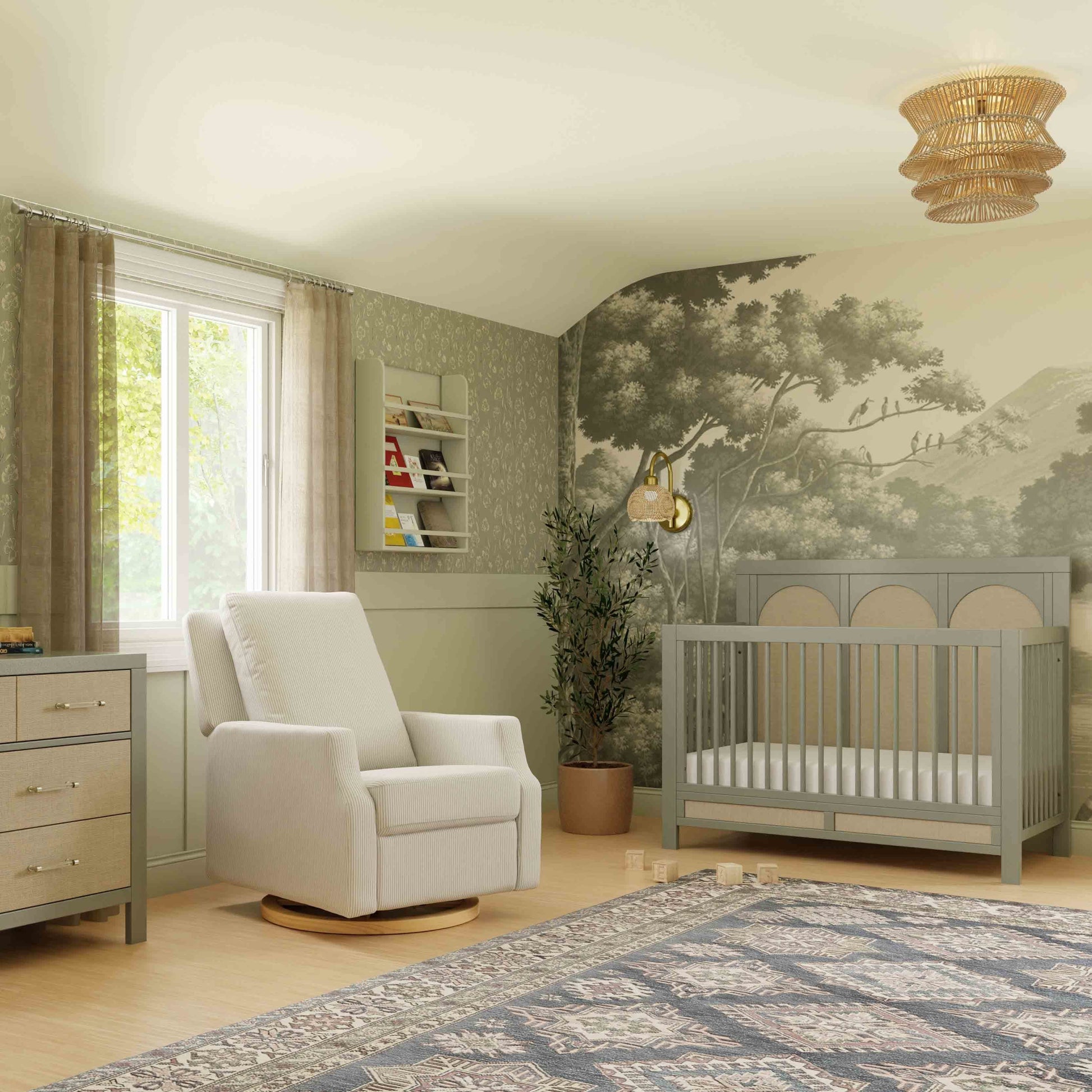 M22287FCSLB,Crewe Recliner and Swivel Glider in Fog Chatham Stripe Performance Eco-Weave w/LB