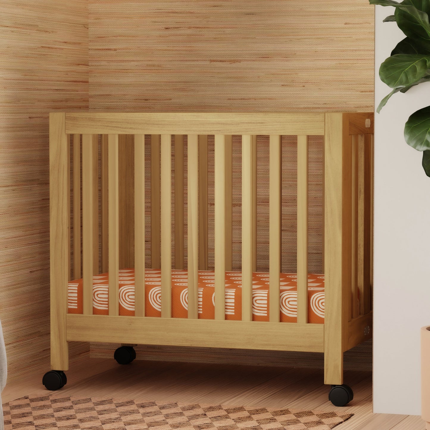 M6698HY,Origami Mini Crib in Honey