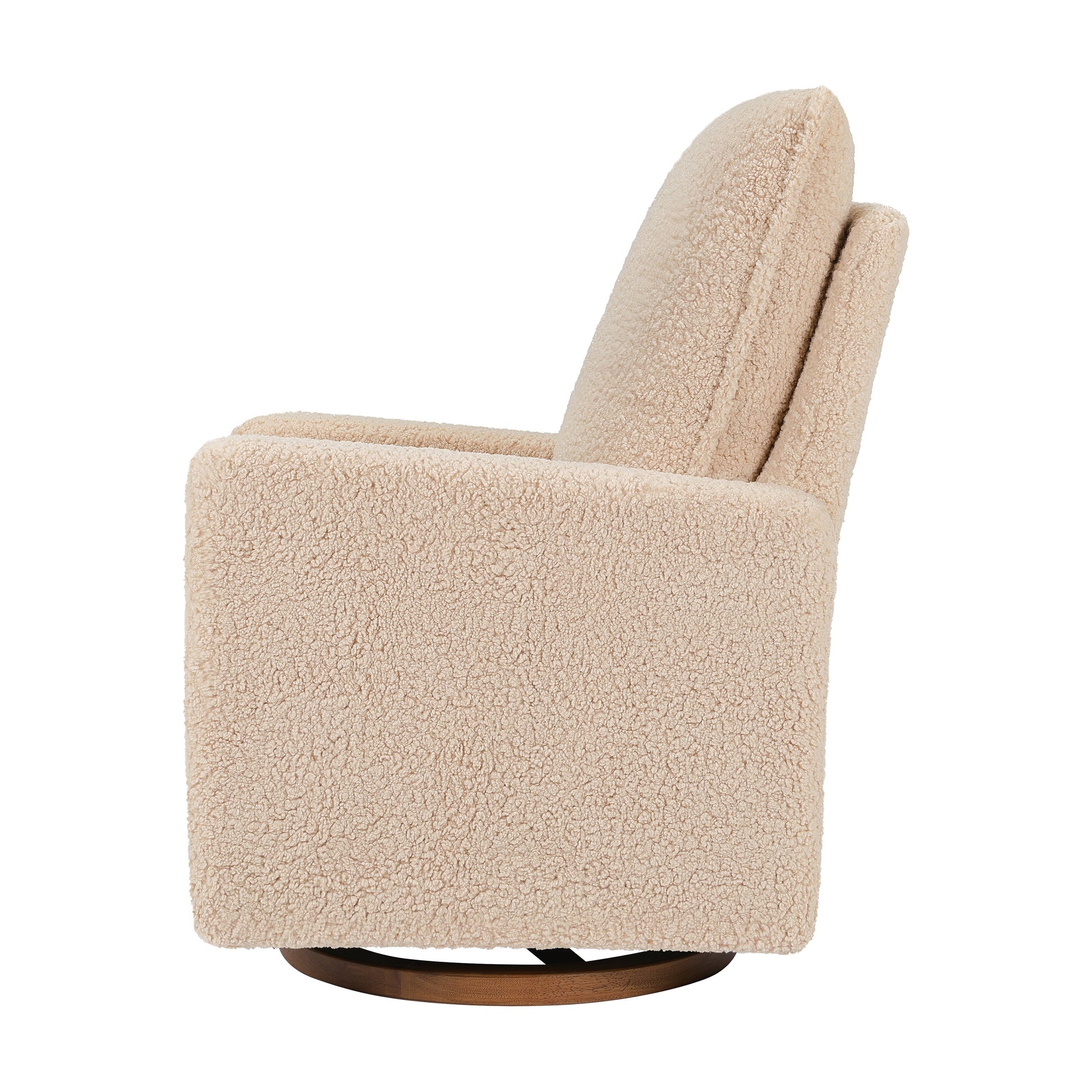 M20987CSGDB,Cali Pillowback Swivel Glider in Chai Shearling w/ Dark Wood Base