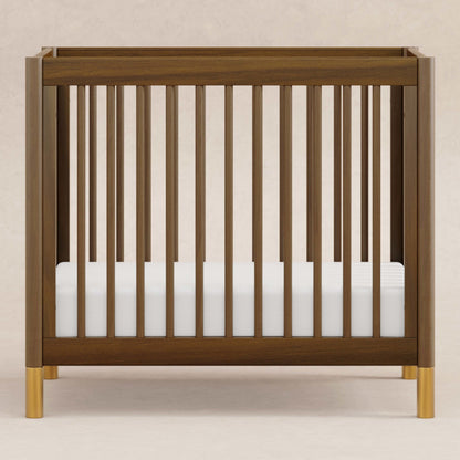 M12998NLGLD,Gelato 4-in-1 Convertible Mini Crib and Twin bed in Natural Walnut Finish with Gold Feet