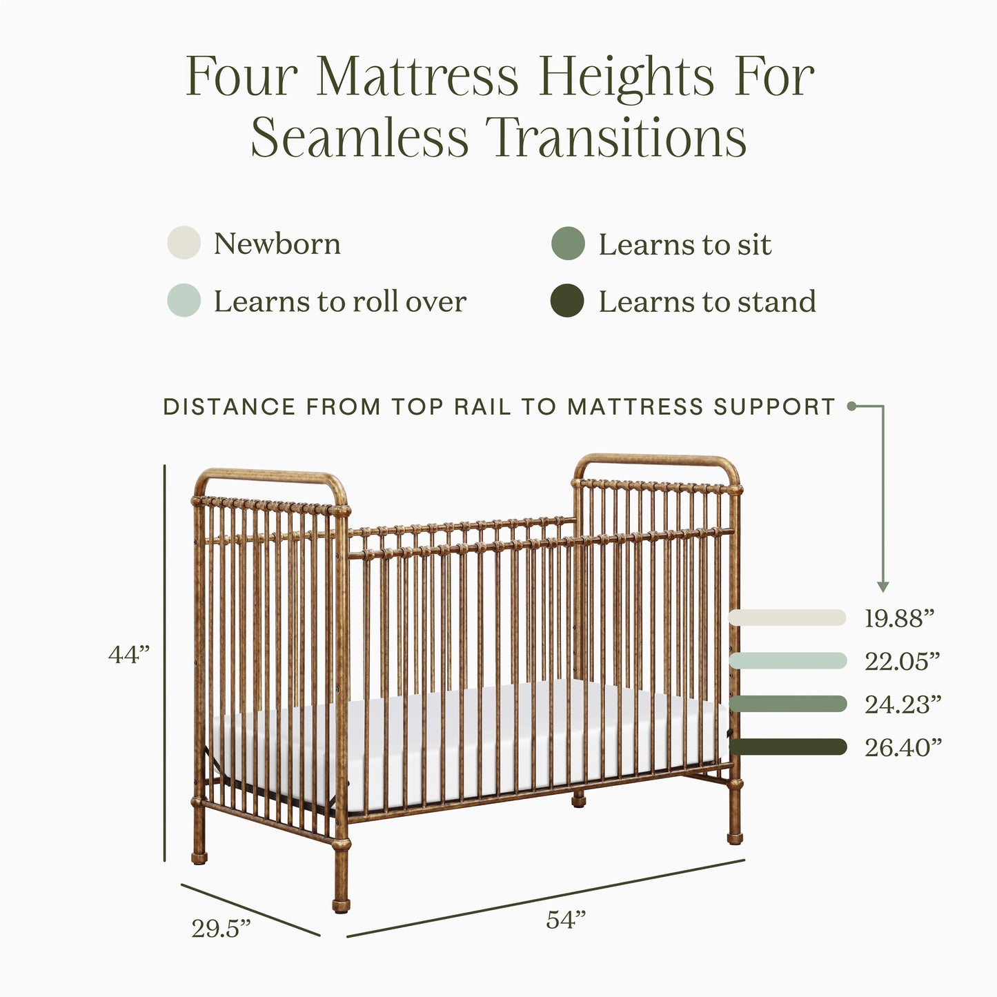 M15501VG,Abigail 3-in-1 Convertible Crib in Vintage Gold