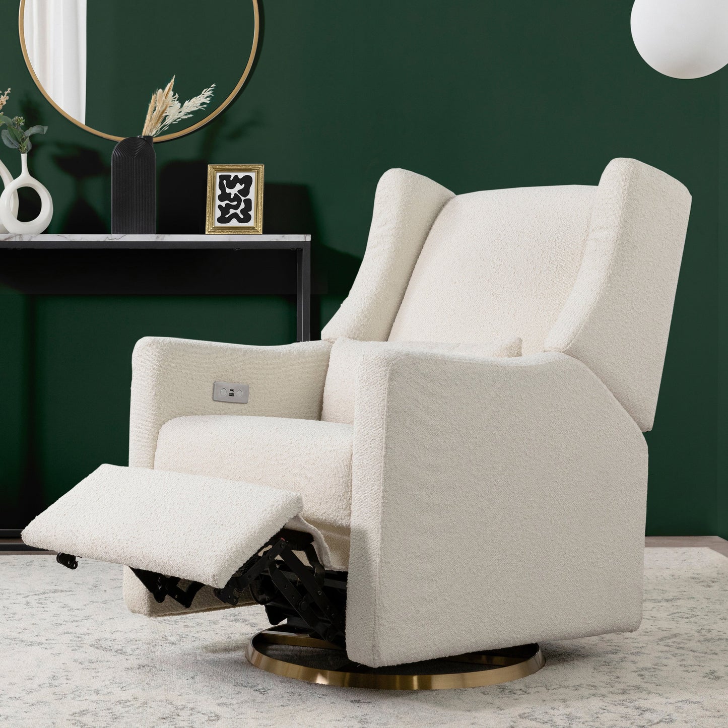 M11288WBG,Kiwi Glider Recliner w/ Electronic Control and USB in Ivory Boucle w/Gold Base