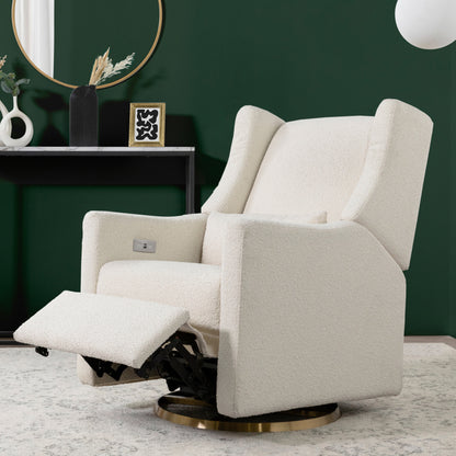 M11288WBG,Kiwi Glider Recliner w/ Electronic Control and USB in Ivory Boucle w/Gold Base
