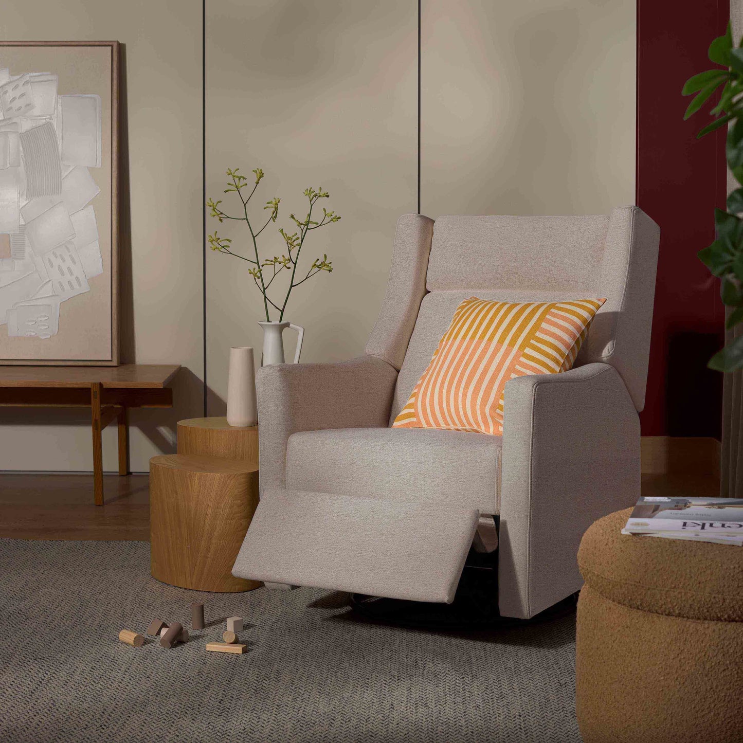 M11286PBEW,Kiwi Plus Power Glider Recliner w/ Power Headrest in Performance Beach Eco-Weave