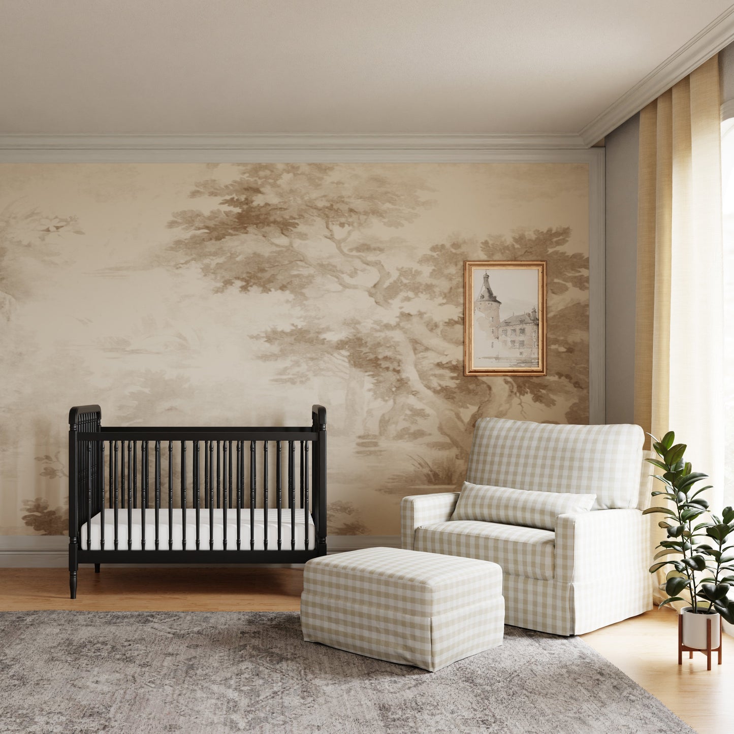 M21797TGH,Crawford Chair and a Half Pillowback Swivel Glider in Tan Gingham