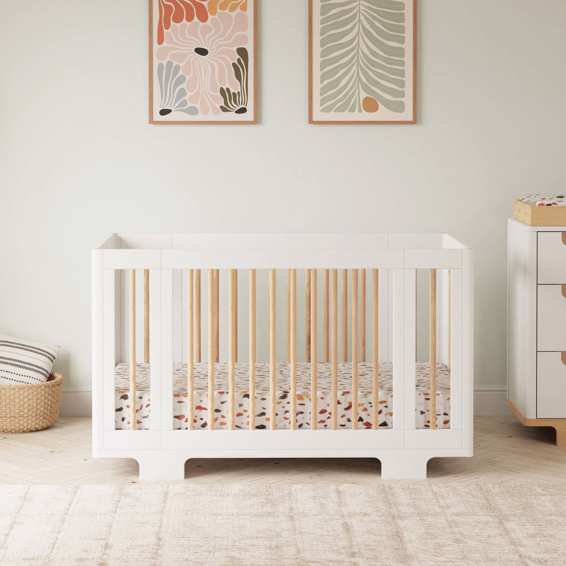 M23401WN,Yuzu 8-in-1 Convertible Crib w/All-Stages Conversion Kits in White/Natural