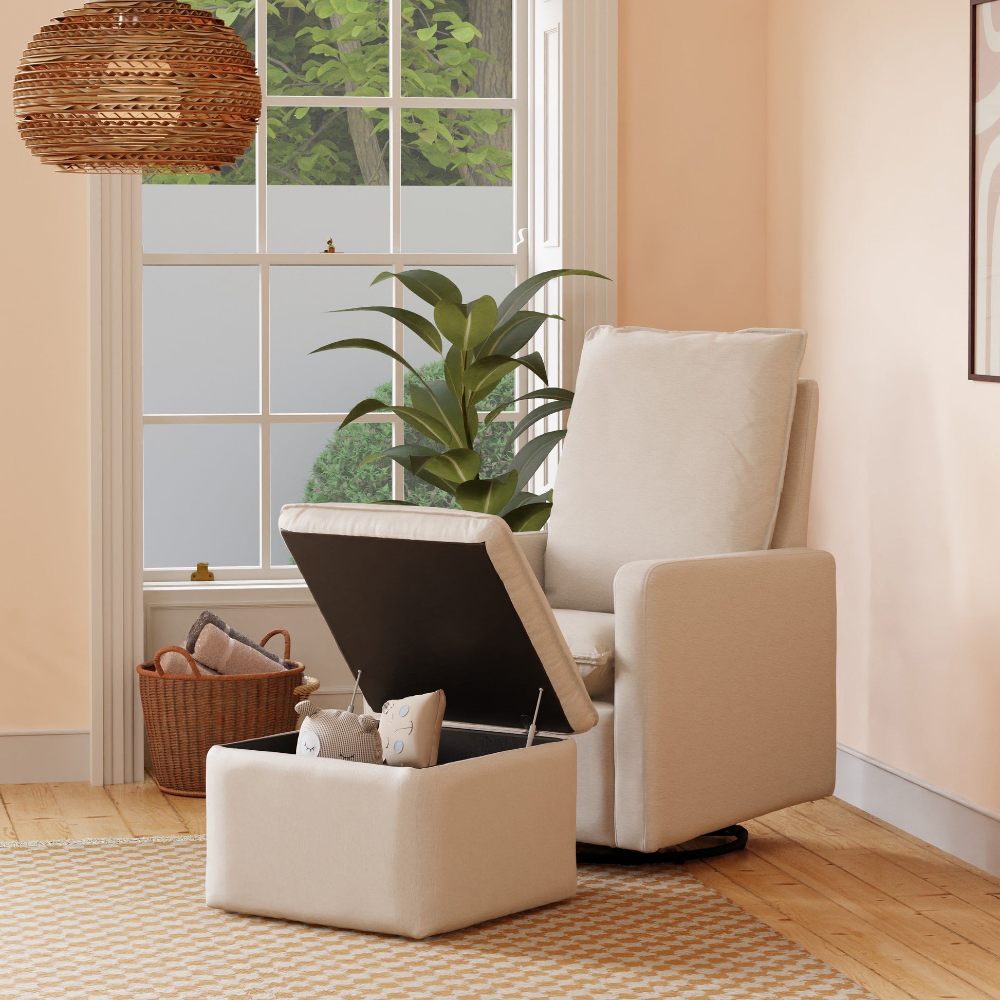 M20987PCMEW,Cali Pillowback Swivel Glider in Performance Cream Eco-Weave