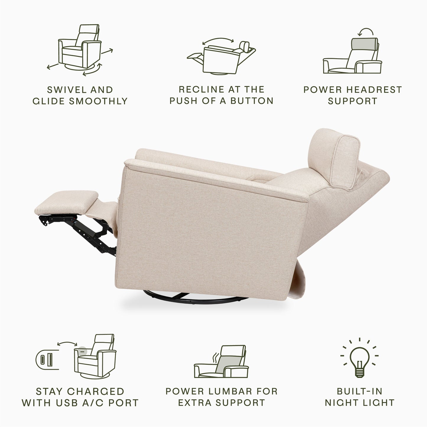 M17182PBEW,Willa Pro Power Glider Recliner w/ Power Lumbar in Performance Beach Eco-Weave