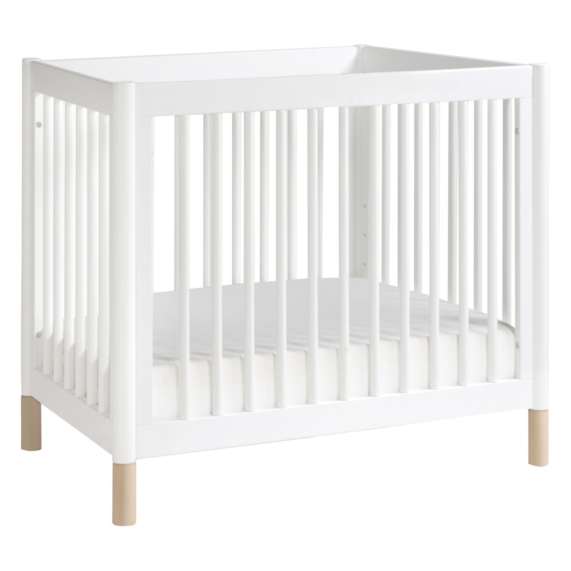 M12998WNX,Gelato 4-in-1 Convertible Mini Crib and Twin bed in White Finish w/Washed Natural Feet