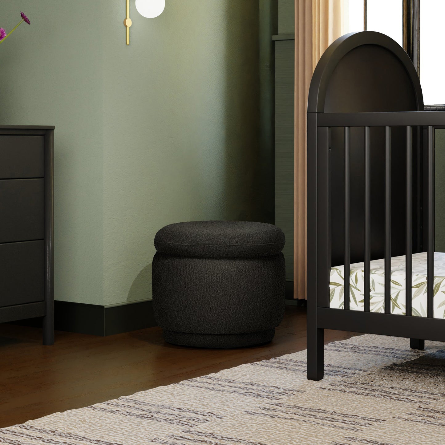 M22985BKB,Enoki Storage Ottoman in Black Boucle