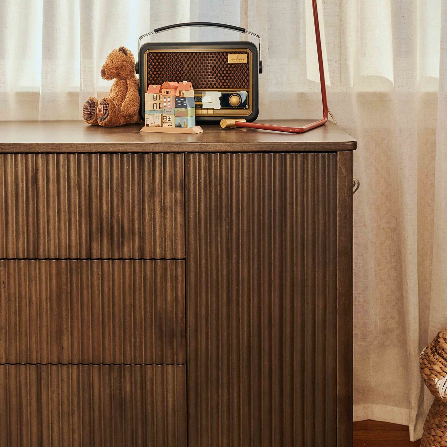 M29816NL,Pogo Tambour Assembled Dresser in Natural Walnut