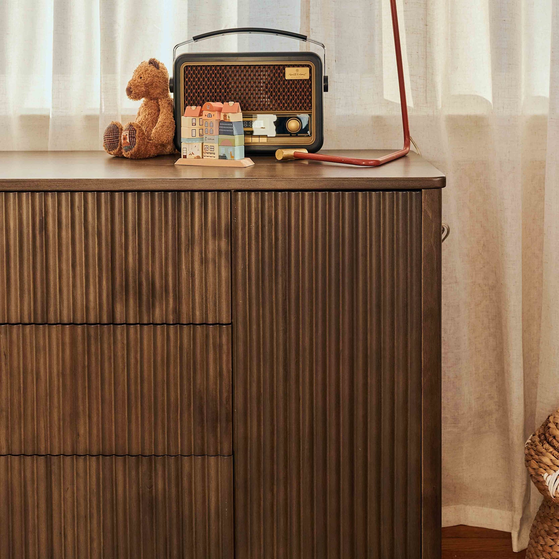 M29816NL,Pogo Tambour Assembled Dresser in Natural Walnut