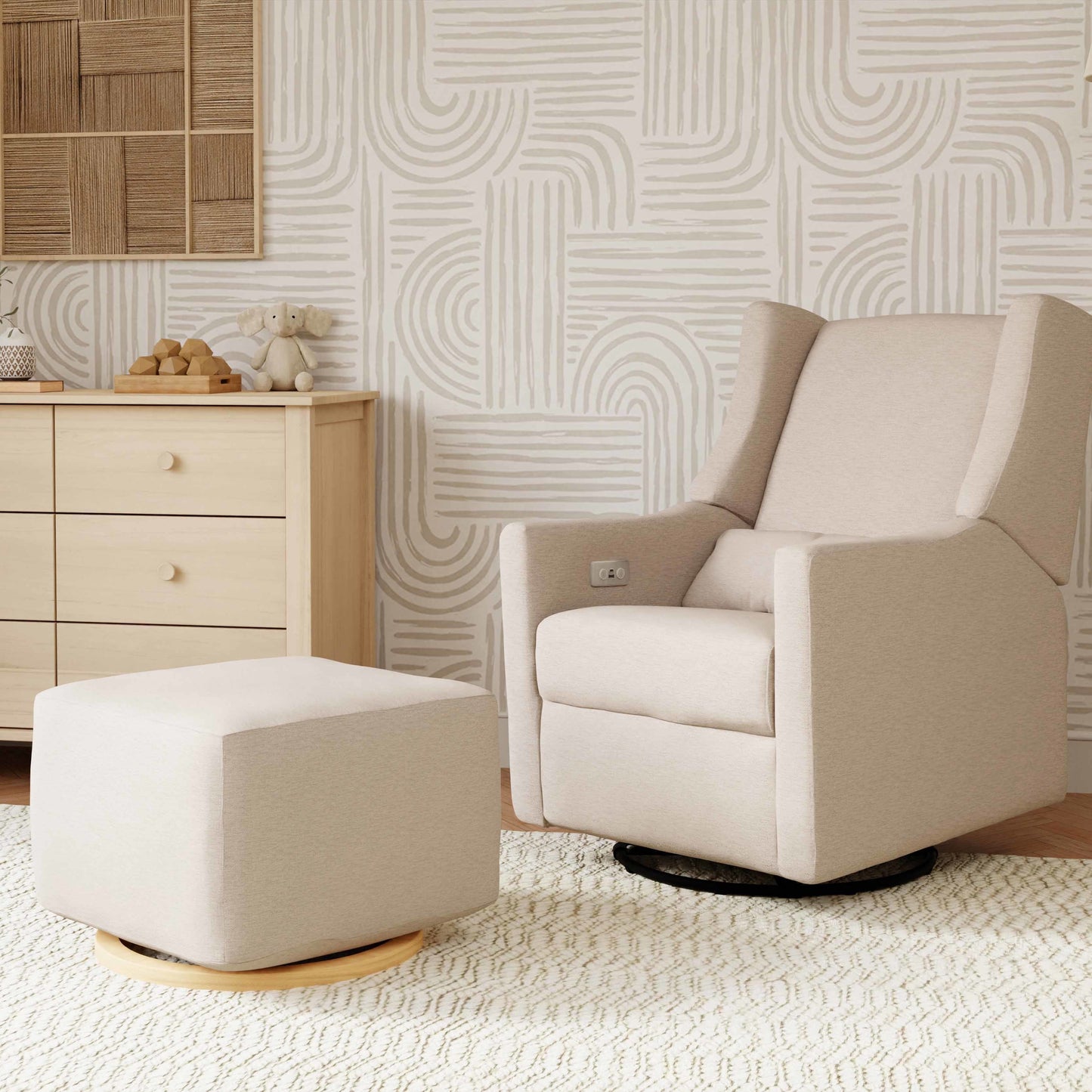 M26385PBEWLB,Kiwi Gliding Ottoman in Performance Beach Eco-Weave w/ Light Wood Base