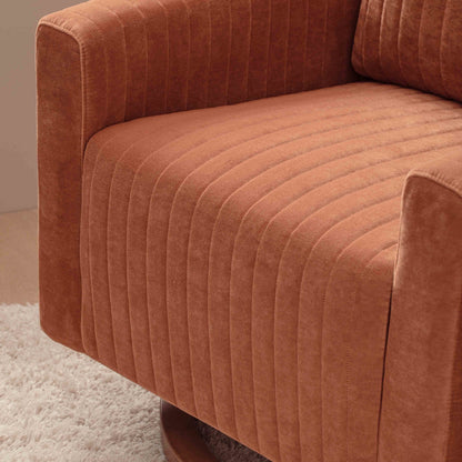 M26687RTVDB,Poe Channeled Swivel Glider in Rust Velvet with Dark Wood Base