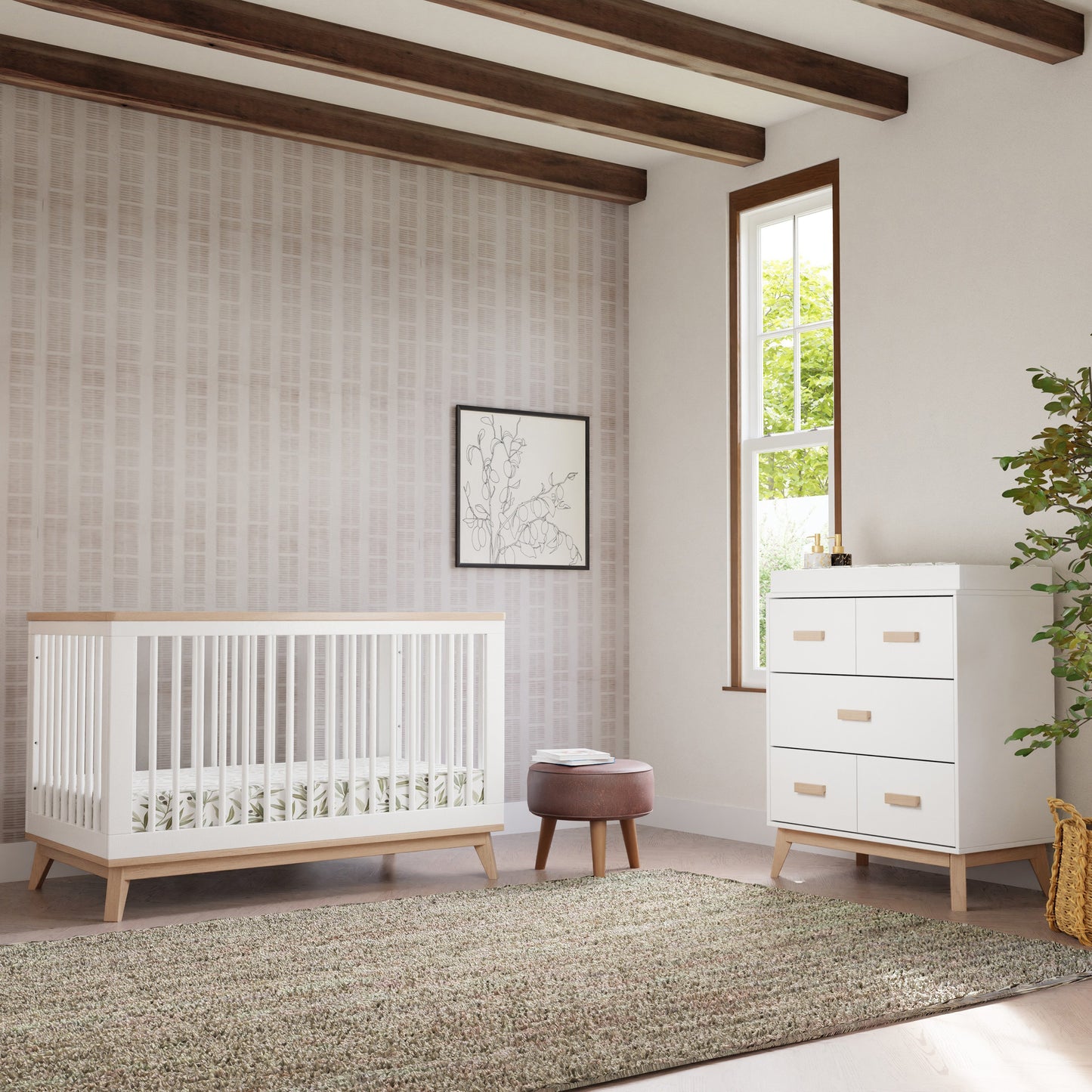 M5801WNX,Scoot 3-in-1 Convertible Crib w/ToddlerBedConversion Kit in White/WashedNatural