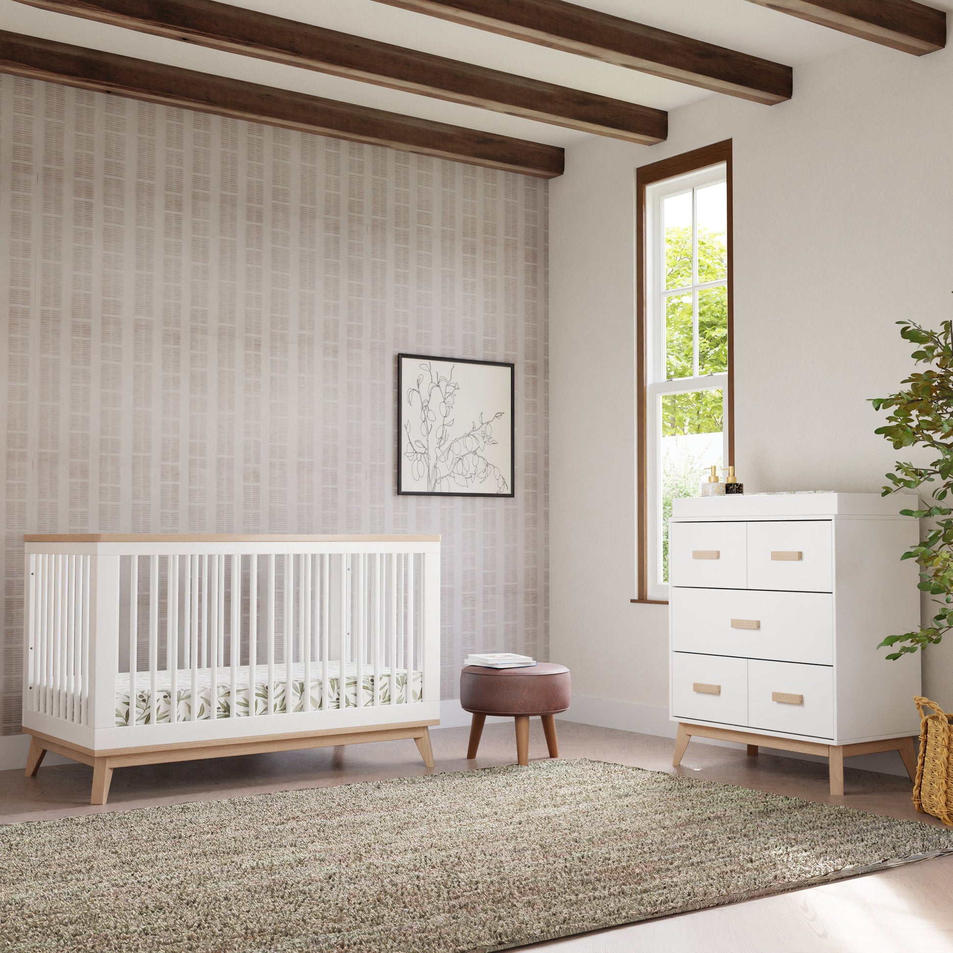 M5801WNX,Scoot 3-in-1 Convertible Crib w/ToddlerBedConversion Kit in White/WashedNatural