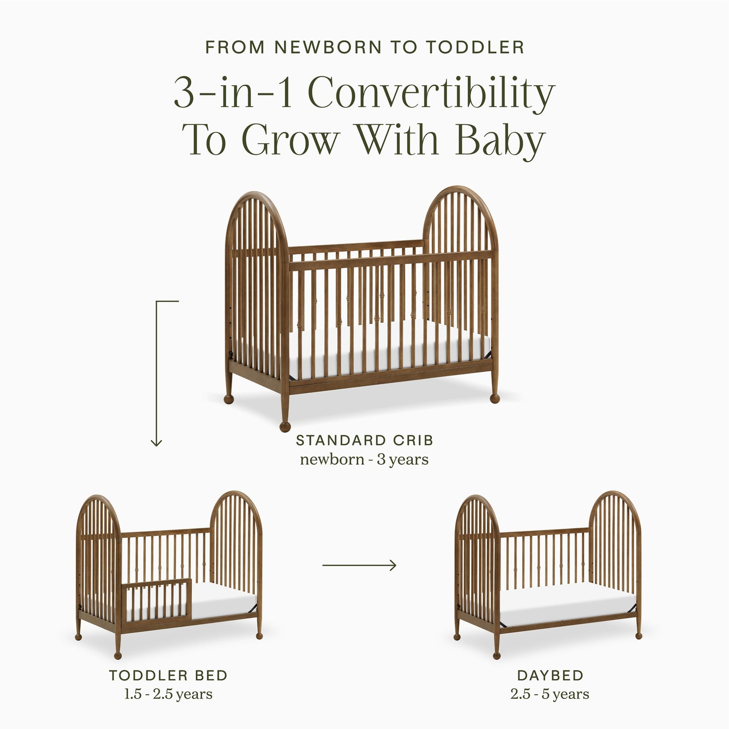 M31401NL,Alouette 3-in-1 Convertible Spindle Crib in Natural Walnut
