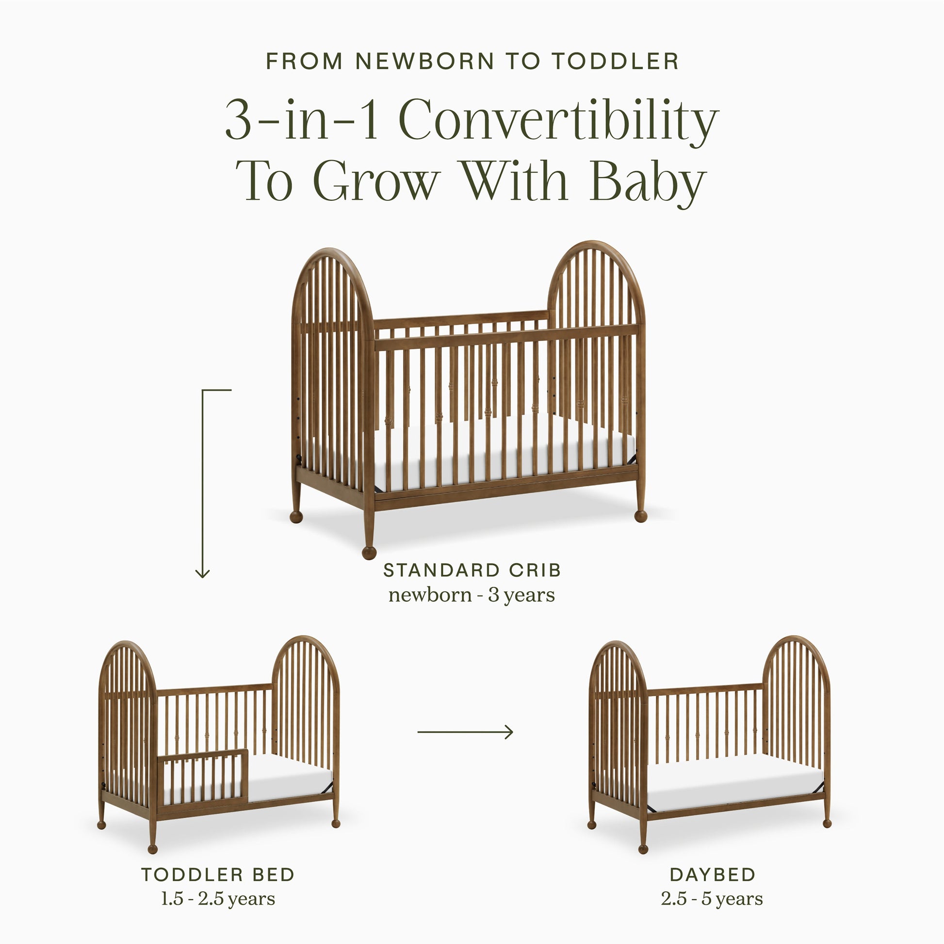 M31401NL,Alouette 3-in-1 Convertible Spindle Crib in Natural Walnut