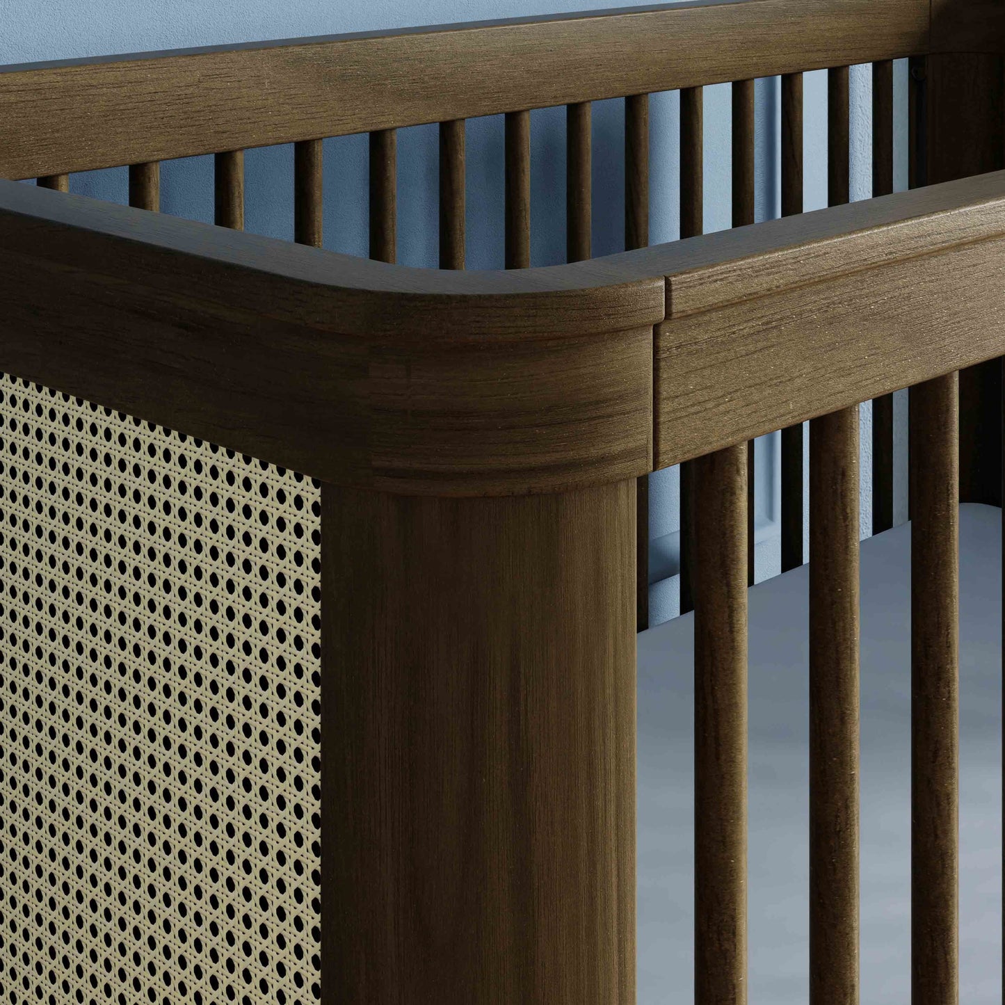M23701NLBC,Marin with Cane 3-in-1 Convertible Crib in Natural Walnut and Blonde Cane